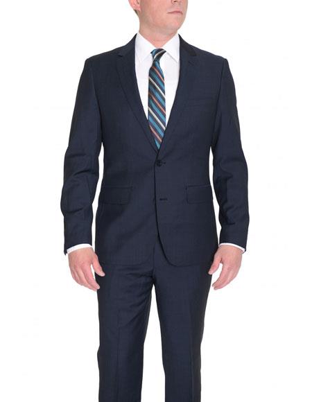 Men Solid Navy Blue  2 Button Wool Suit