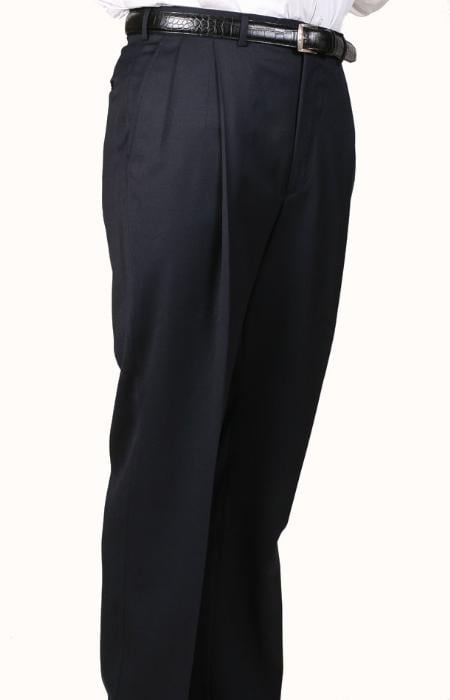 Navy, Parker, Pleated Pants Lined Trousers unhemmed unfinished bottom