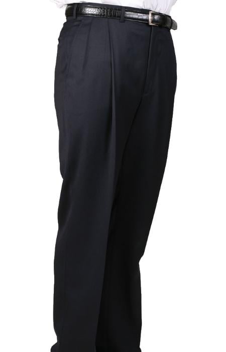 100% Worsted Navy, Parker, Pleated Pants Lined Trousers unhemmed unfinished bottom