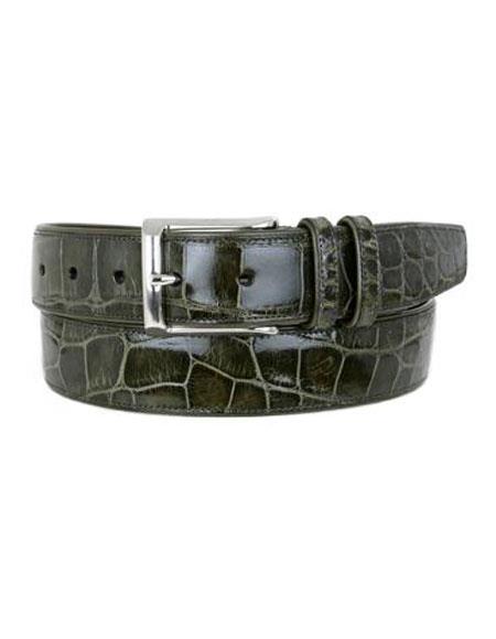 Mezlan Belts Men's Olive All-Over Genuine World Best Alligator ~ Gator Skin Skin Handmade Belt 