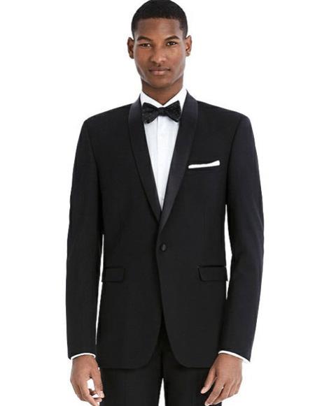 Men's Black double Vents Satin Shawl Lapel Suit