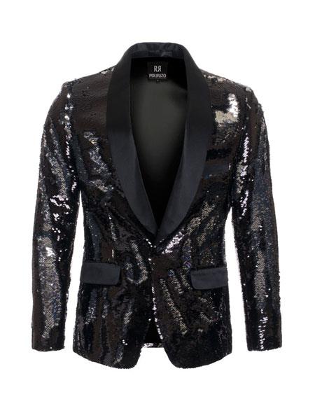 Men's high fashion Black ~ Silver sequin blazer
