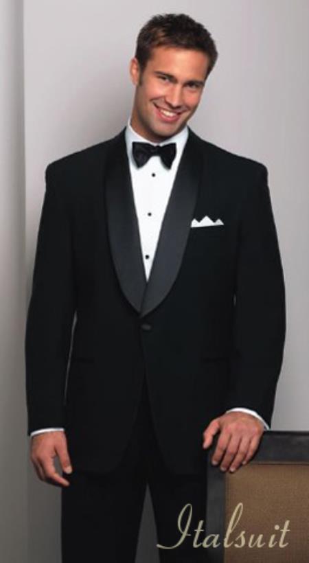Men's One Button Shawl Collar Super 150's Black Tuxedo Extra Fine Wool 