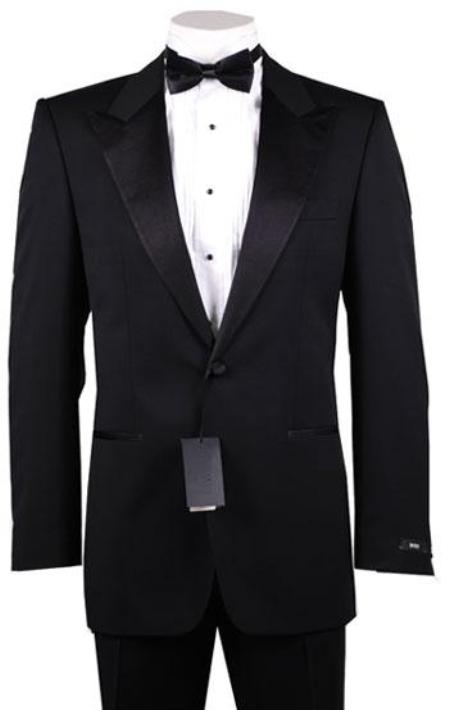 SKU#1BVPeak 1or2 Button Peak Lapel 100% Wool Designer Side Vented Tuxedo Suit 
