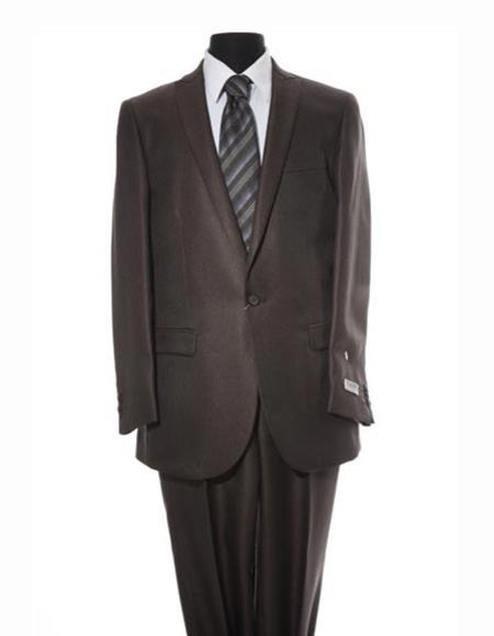 Men's  Textured Pattern Brown Peak Lapel 1 Button Suit