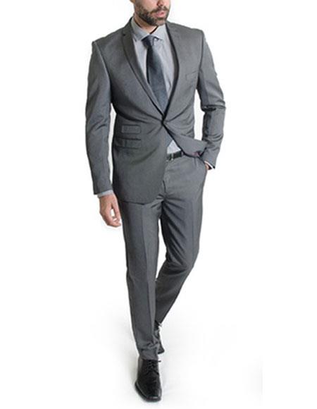 Men's One Button Slim Fitted Gray Suits - Single Button Suit
