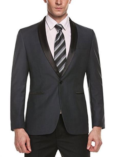 Alberto Nardoni Brand Men's One Button Shawl Lapel Grey Slim Fit Stylish Casual Coat Blazer