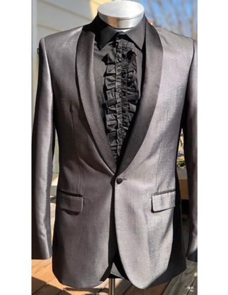 Men's one button shawl black Lapel grey fashionable suit