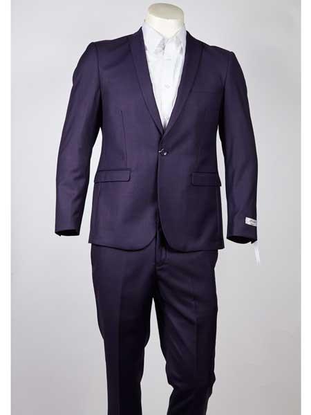 Men's One Button Slim Fit Purple  Peak Lapel Suit
