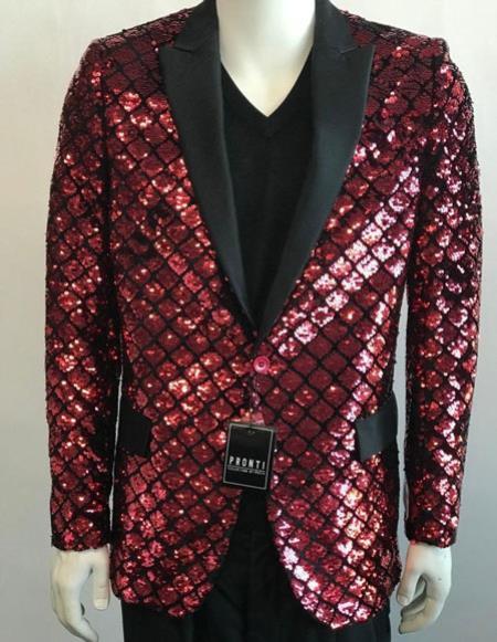 Men's Black Lapel Cheap Priced Blazer Jacket For Men One Button Elegant red sequin jacket