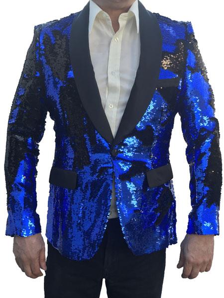Style#-B6362 Men's Sequin Tuxedo Jacket ~ Flashy Shiny Blazer Sport Coat Dinner Blazer Royal and Black