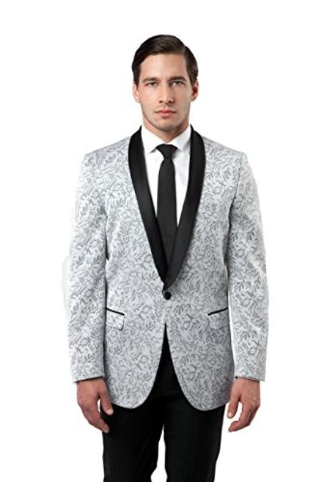Style#-B6362 Men's Tazio 1 Button Shawl Collar Slim Fit Silver Blazer