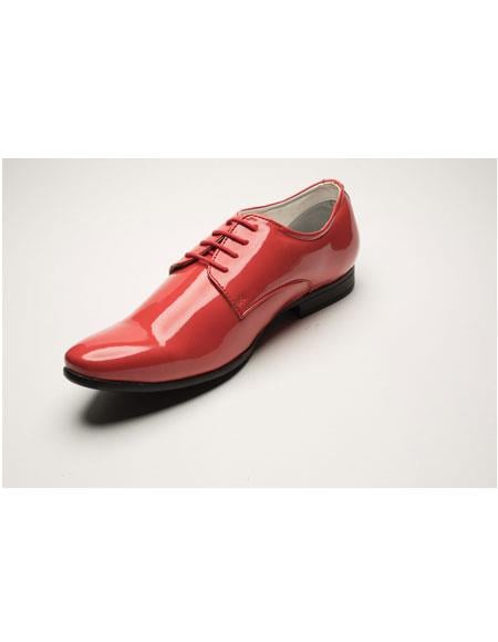 Men's Shiny Salmon ~ Coral ~ Peach color Lace Up Leather Shoes 