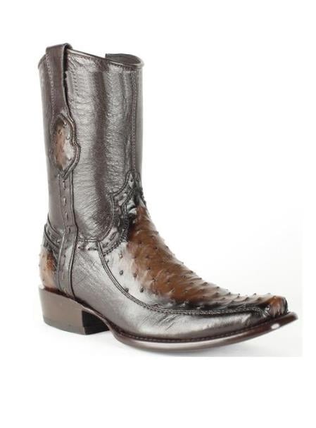 Men's Burnished Brown King Exotic Cowboy Style By los altos Boots  botas For Sale Genuine Ostrich Skin Dubai Toe Handcrafted Leather BDress Cowboy Boot Cheap Priced For Sale Online - Botas De Avestruz