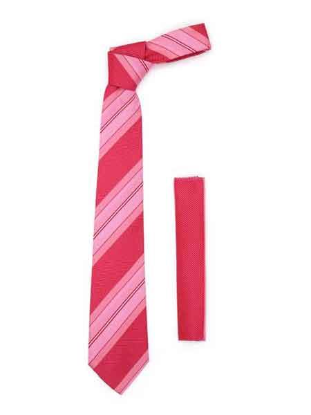 Microfiber Striped Design Fashionable Pink NeckTie With Hankie Set - Men's Neck Ties - Mens Dress Tie - Trendy Mens Ties