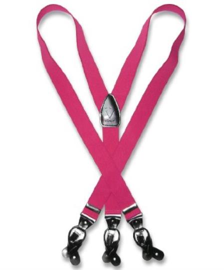Men's Hot Pink Fuchsia ~ fuschia ~ hot Pink Suspenders For Men Y Shape Back Elastic Button & Clip Convertible 