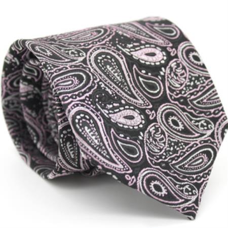 Slim Pink & Black Classic P A I S L E Y Necktie with Matching Handkerchief - Tie Set - Men's Neck Ties - Mens Dress Tie - Trendy Mens Ties
