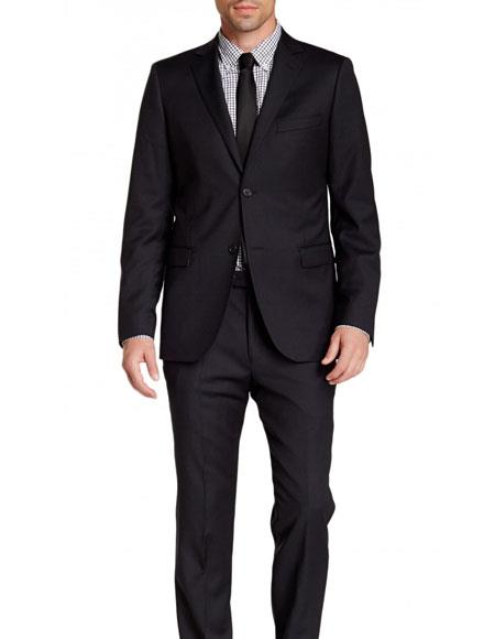 Dark Navy Blue Suit For Men 2 Button Pinstriped Wool Slim Fit Suit