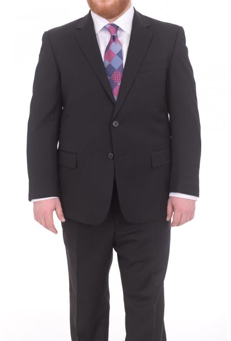 Mix and Match Suits Men's Black Portly Fit Tonal Pinstriped Pattern Two Button Super 130's Suit Executive Fit Suit - Mens Portly Suit