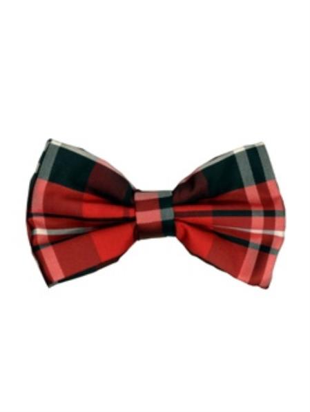 Men's Plaid Pattern Design Red and Black Bowtie-Men's Neck Ties - Mens Dress Tie - Trendy Mens Ties