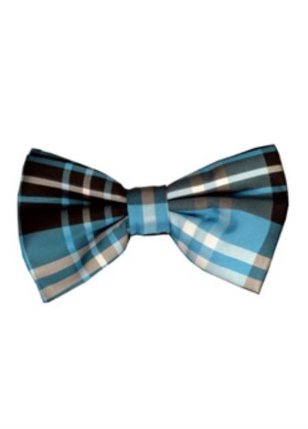 Men's Plaid Pattern Turquoise and Black Bowtie-Men's Neck Ties - Mens Dress Tie - Trendy Mens Ties