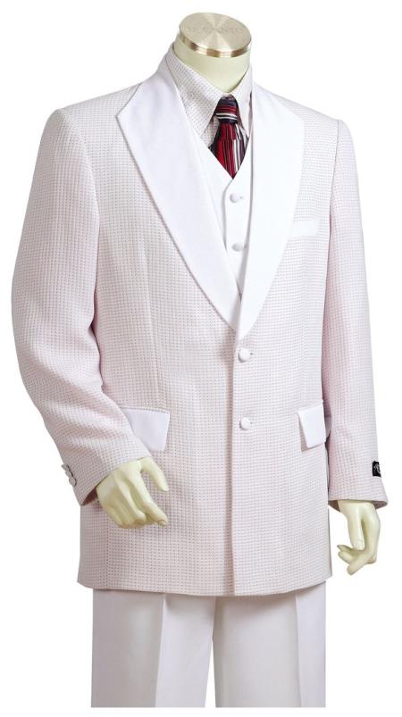 Men's Polka Dots Shawl Lapel White Plain Zoot Suit