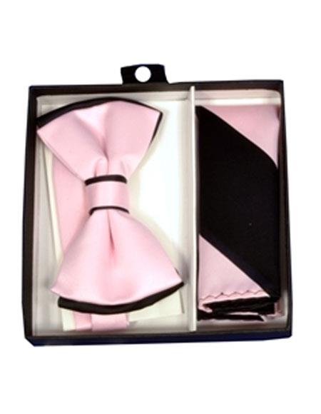 Men's Polyester Black/Pink Satin dual colors classic Bowtie with hankie - Men's Neck Ties - Mens Dress Tie - Trendy Mens Ties