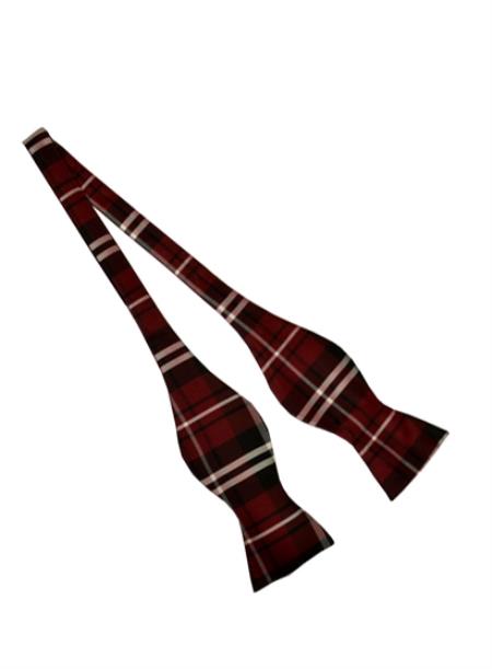 Men's Polyester Burgundy ~ Wine ~ Maroon Color Plaid Pattern Self Bowtie-Men's Neck Ties - Mens Dress Tie - Trendy Mens Ties