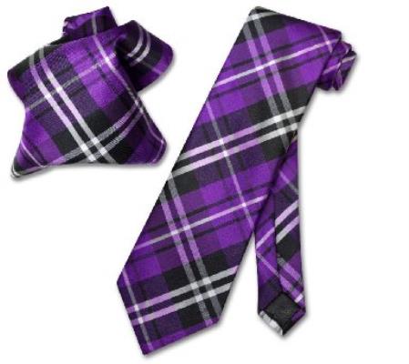 Purple Black White NeckTie & Handkerchief Neck Tie Set - Men's Neck Ties - Mens Dress Tie - Trendy Mens Ties