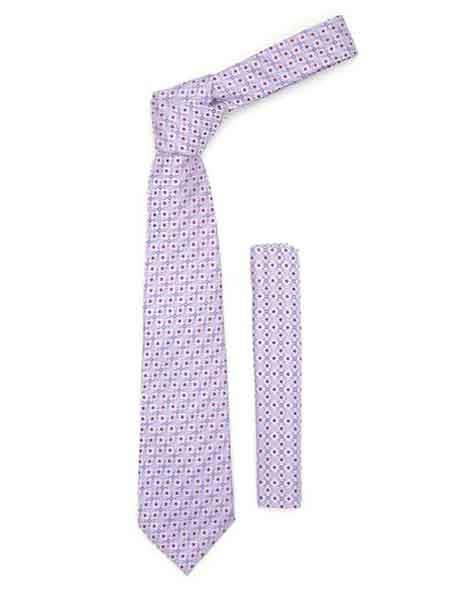 Geometric Lavender Purple Design Fashionable Necktie With Handkerchief Set- Men's Neck Ties - Mens Dress Tie - Trendy Mens Ties