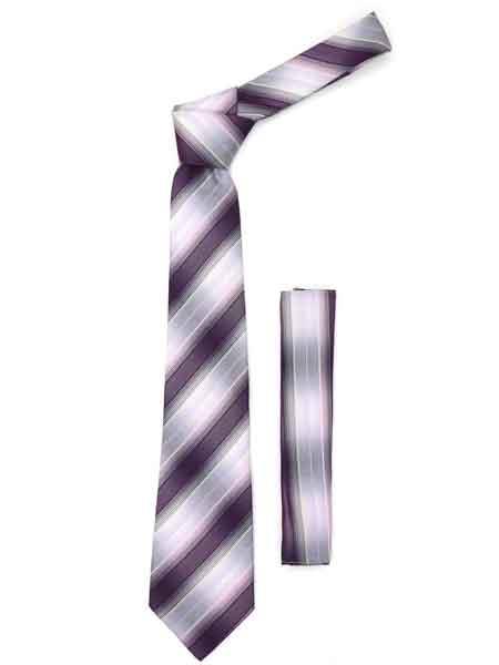 Men's Purple Pink Microfiber Striped Fashionable NeckTie With Hankie Set - Men's Neck Ties - Mens Dress Tie - Trendy Mens Ties