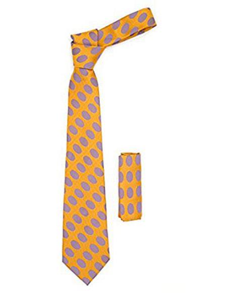 Men's Orange Necktie with Stylish Purple Dots Includes Hanky Set-Men's Neck Ties - Mens Dress Tie - Trendy Mens Ties