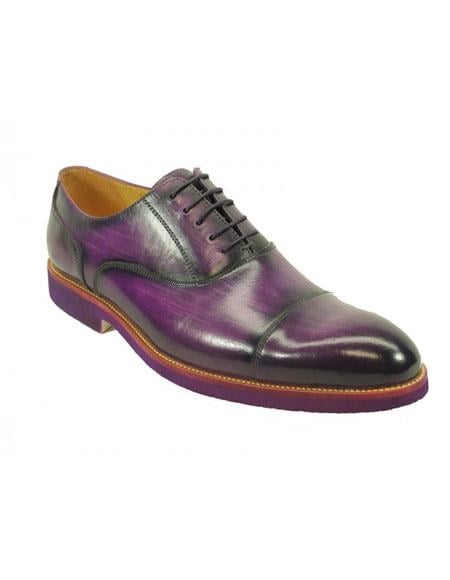 Men's Fashionable Carrucci Purple Genuine Leather Oxford Shoes
