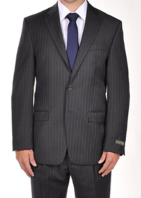 Mix and Match Suits 2 Buttons Men suit separates Grey Pinstripe Dress Suit Portly CUT Executive Fit Suit - Mens Portly Suit