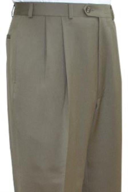 Super Quality Dress Slacks / Trousers Tan ~ Beige Pleated Pre-Cuffed Bottoms Pants unhemmed unfinished bottom - Cheap Priced Dress Slacks For Men On Sale ,1384