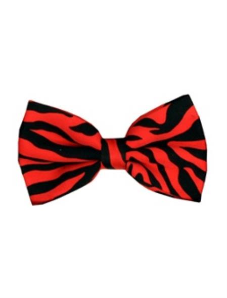 Red and Black Men's Zebra Design Bowties-Men's Neck Ties - Mens Dress Tie - Trendy Mens Ties
