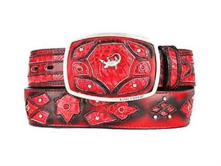 Red Burnished Original Caiman Belly Skin Fashion Western Belt