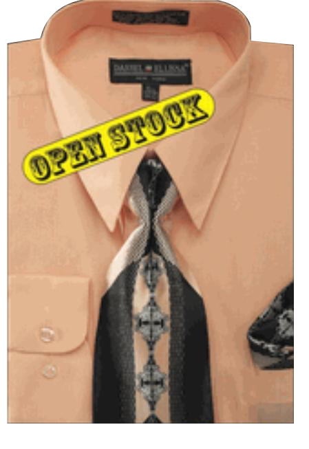 SKU#BS121 Men's Basic Dress Shirt with Tie and Hanky Set
