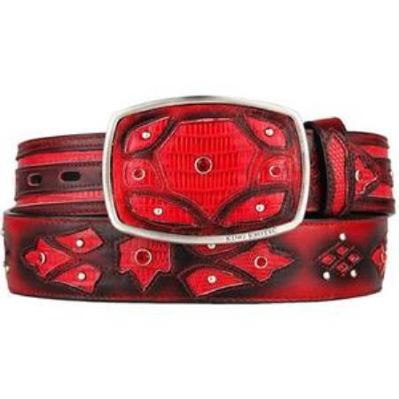 Men's Red Original Lizard Teju Skin Fashion Western Belt 