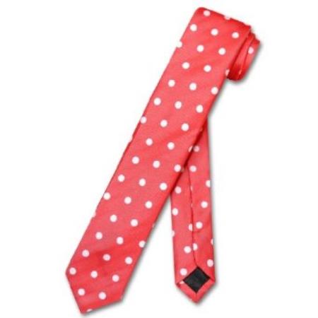 Narrow Necktie Skinny Red w/ White Polka Dots Men's 2.5 Tie - Men's Neck Ties - Mens Dress Tie - Trendy Mens Ties