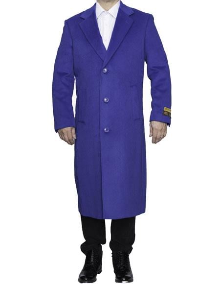 Men's Dress Coat Full Length Wool Dress Top Coat / Overcoat in Royal Blue 