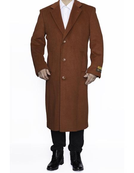 Men's Dress Coat Full Length Dress Top Coat / Overcoat in Rust Winter Men's Topcoat Sale
