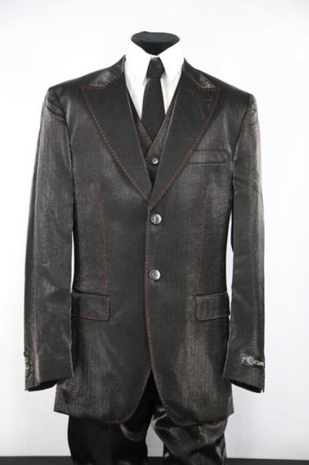 Men's Sharkskin Entertainment Stitch Button Fastener Black Zoot Suit