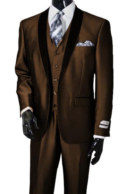 Alberto Nardoni Men's Shawl Lapel Vested 3 Piece Suit Suit Brown Vested Suit 1 button suit Super 150's Wool Jacket + Pants Vest