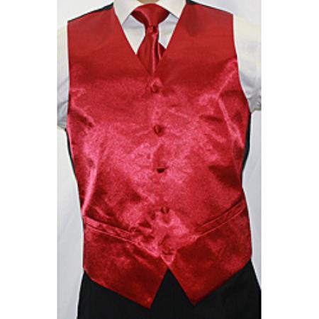 Men's Shiny Burgundy ~ Maroon ~ Wine Color Microfiber 3-Piece Men's Vest Also available in Big and Tall Sizes