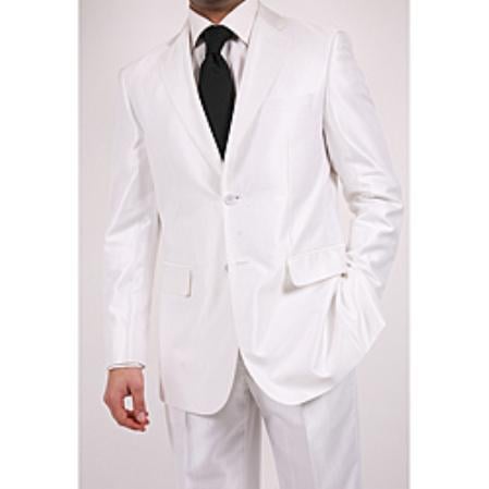 Men's Slim Fit Suit - Fitted Suit - Skinny Suit Men's Shiny Sharkskin Metalic Snow White Two-Button 2 button Suits For Men