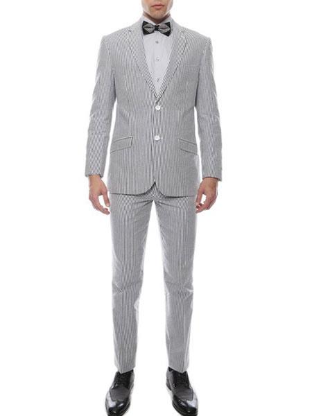 Men's 2 Button  Premium Comfort Cotton Slim Fit Seersucker Sear sucker suit Black
