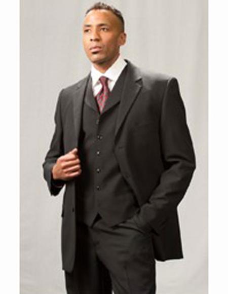 Men's Poly Poplin 3 Piece Black  Matching Vest Dress Suit