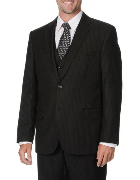 Brand: Caravelli Collezione Suit - Caravelli Suit - Caravelli italy Caravelli Men's  2 Button Black Pinstripe Vested Fully Lined Suit  