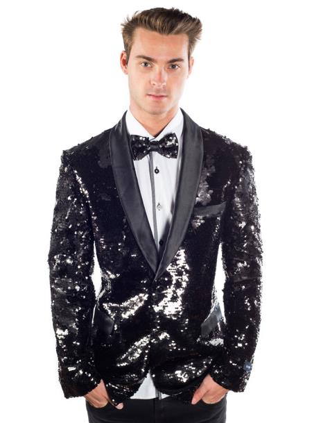 Men's Shawl Lapel 2 Button Cheap Priced Designer Fashion Dress Casual Blazer For Men On Sale Black Sequin Blazer